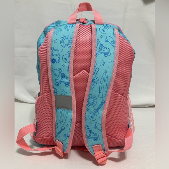 NEW Blue Pink Graphic Large 12" laptop tablet backpack book bag with keychain - Picture 2 of 7